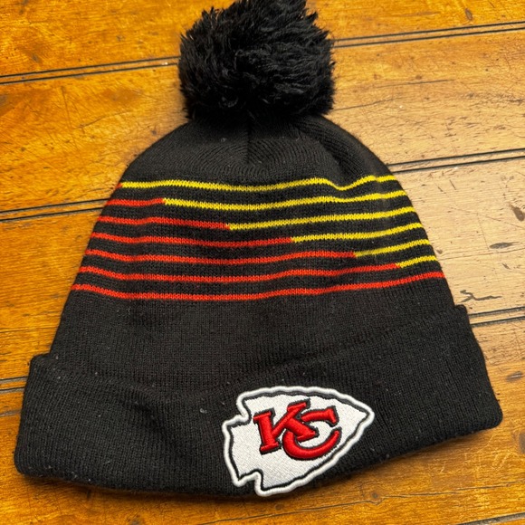 New Era Other - New Era Kansas City Chiefs Beanie Hat Black Red Yellow Pom NFL Knit Cuffed Cap